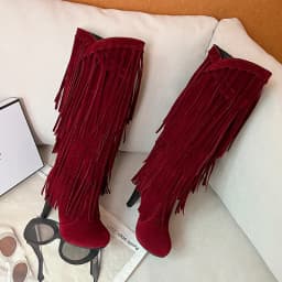 2022 Spring New High-Heeled V-Neck Fringed Women's Boots Round Toe Waterproof Fashion Sexy Fashion Set Of Feet Princess Boots