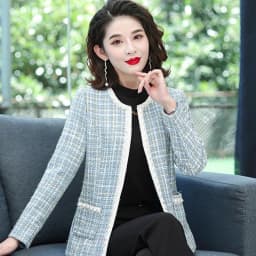 Women Fashion Patchwork Checked Tweed Jacket Coat Vintage Long Sleeve Beaded Edge Trim Female Outerwear Chic Tops