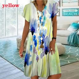 Tie Tye Colorful Gradient Floral Print Dresses For Summer Women Short Sleeve Loose Dress Casual V-Neck Ladies Oversized Clothing