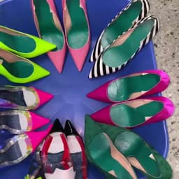 Surkova Gold Hologram Iridescent Mirror Leather Shallow Pumps 12cm Thin High Heel Pointed Toe Slip-on Dress Shoes Red Pink Blue