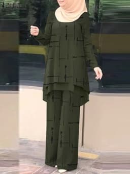 ZANZEA Women Two Piece Sets Outifits Fashion Tracksuit Muslim Long Sleeve Blouse Pant Sets Casual Solid Matching Sets 2PCS