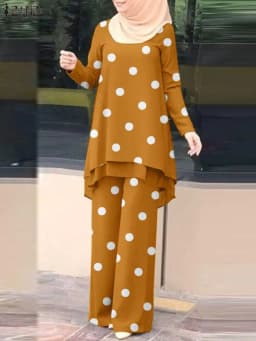 ZANZEA Women Two Piece Sets Outifits Fashion Tracksuit Muslim Long Sleeve Blouse Pant Sets Casual Solid Matching Sets 2PCS