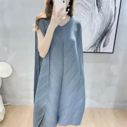Miyake Pleated Midi Skirt for Women Monochromatic Elegant Loose Dress Sleeveless V-Neck New Fashion Design Spring Summer 2022