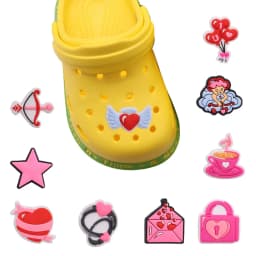 1-17Pcs Wings Angel Star Pink Bubble Cat Dog Cupid's Arrow Heart Pink Bag Shoe Charms Clog PVC Buckle Accessories