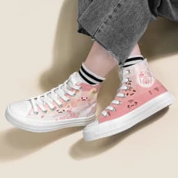 Amy and Michael Sweet Lovely Pink Hand Painted Canvas Shoes Kawaii Girls Students Casual Sneakers High Top Women Flat Plimsolls