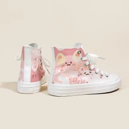 Amy and Michael Sweet Lovely Pink Hand Painted Canvas Shoes Kawaii Girls Students Casual Sneakers High Top Women Flat Plimsolls