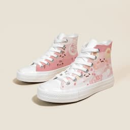 Amy and Michael Sweet Lovely Pink Hand Painted Canvas Shoes Kawaii Girls Students Casual Sneakers High Top Women Flat Plimsolls