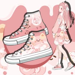 Amy and Michael Sweet Lovely Pink Hand Painted Canvas Shoes Kawaii Girls Students Casual Sneakers High Top Women Flat Plimsolls