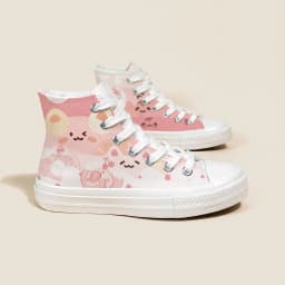 Amy and Michael Sweet Lovely Pink Hand Painted Canvas Shoes Kawaii Girls Students Casual Sneakers High Top Women Flat Plimsolls