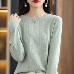 Autumn Winter Women's 100% Cotton Soft Sweater O-Neck Pullover Cstereoscopic Bulge Pattern Casual Knitted Bottoming Warm Sweater