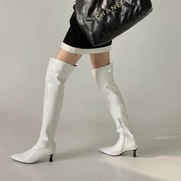 Plus Size Glossy Patent Leather Side Zip Pointed Toe Kitten Heel Over The Knee Boots Sexy Nightclub Show Long Boots 2022 Winter