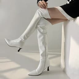 Plus Size Glossy Patent Leather Side Zip Pointed Toe Kitten Heel Over The Knee Boots Sexy Nightclub Show Long Boots 2022 Winter