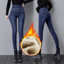 High Waist Skinny Pencil Jeans Mom Fall Winter Thicken Warm Denim Pants Casual Velvet Lined Vaqueros Big Size 38 Stretch Trouser