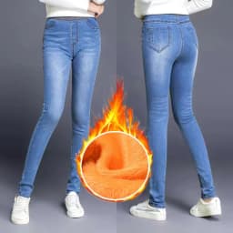 High Waist Skinny Pencil Jeans Mom Fall Winter Thicken Warm Denim Pants Casual Velvet Lined Vaqueros Big Size 38 Stretch Trouser