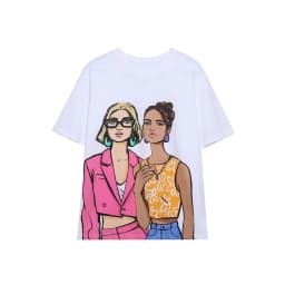 Zevity Summer Women Fashion Double Girls Print Knitting Casual T Shirt Female Basic O Neck Short Sleeve Chic White Tops T1257