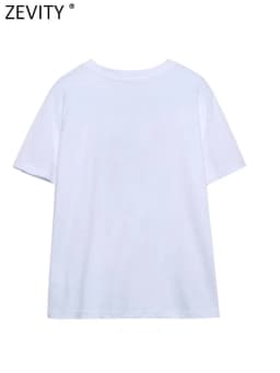 Zevity Summer Women Fashion Double Girls Print Knitting Casual T Shirt Female Basic O Neck Short Sleeve Chic White Tops T1257