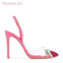 2025 Summer Sweet Women's Sandals Pointed Toe Diamond Love Leather Buckle Strap Cute Hollow PVC Comfortable Wedding Dress Shoes