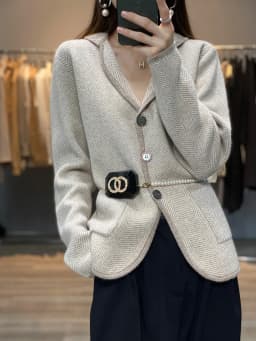 Autumn Winter Women Pure Cashmere Wool Suit Coat Sweater Casual Knitted Tailored Collar Cardigan Thickening Outwear Soft Jacket