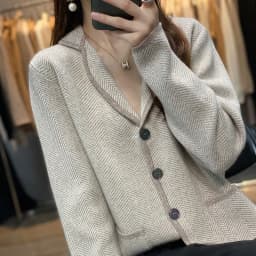Autumn Winter Women Pure Cashmere Wool Suit Coat Sweater Casual Knitted Tailored Collar Cardigan Thickening Outwear Soft Jacket