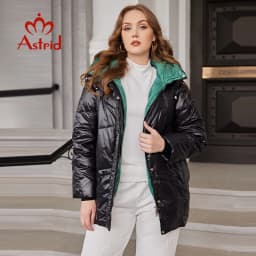 Astrid Down Jacket Female Winter 2022 Short Loose Casual Simple Design Contrast Color Stitching Hooded Women's Parka AR-E10345