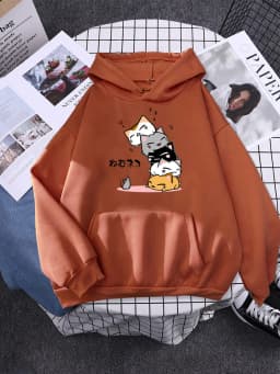 Cute Stacked Cats Sleeping Don'T See The Mouse Women Hoodies Fashion Loose Pullover Casual Fleece Hoody Trend Soft Female Sweat