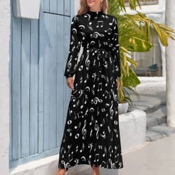 White Music Notes Dress Note Worthy Print Sexy Maxi Dress Aesthetic Bohemia Long Dresses High Waist Pattern Clothing