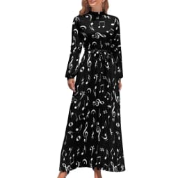 White Music Notes Dress Note Worthy Print Sexy Maxi Dress Aesthetic Bohemia Long Dresses High Waist Pattern Clothing