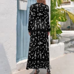 White Music Notes Dress Note Worthy Print Sexy Maxi Dress Aesthetic Bohemia Long Dresses High Waist Pattern Clothing