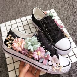 New Korean Fantasy 7 Color DIY Flowers Vulcanized Shoes Pearl Hand-Made Designer Women's Rhinestone Platform Canvas Shoes