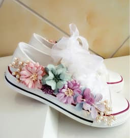 New Korean Fantasy 7 Color DIY Flowers Vulcanized Shoes Pearl Hand-Made Designer Women's Rhinestone Platform Canvas Shoes