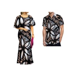 2022 New Samoan Puletasi Set Monstera Leaf Print Bat Sleeve Ptaha Blue Polynesian Top Maxi Fishtail Skirt Womens 2 Piece Set