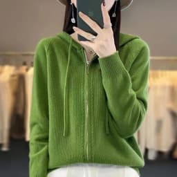 Autumn And Winter Hooded Knitted Cardigan Sweater Women's Sweater Loose Casual Solid Color Joker Wool Bottoming Hoodie