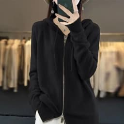 Autumn And Winter Hooded Knitted Cardigan Sweater Women's Sweater Loose Casual Solid Color Joker Wool Bottoming Hoodie
