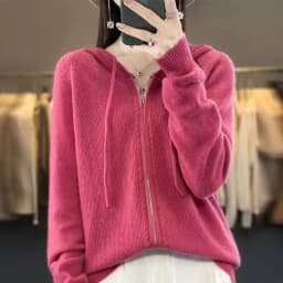 Autumn And Winter Hooded Knitted Cardigan Sweater Women's Sweater Loose Casual Solid Color Joker Wool Bottoming Hoodie