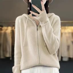 Autumn And Winter Hooded Knitted Cardigan Sweater Women's Sweater Loose Casual Solid Color Joker Wool Bottoming Hoodie