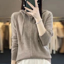 Autumn And Winter Hooded Knitted Cardigan Sweater Women's Sweater Loose Casual Solid Color Joker Wool Bottoming Hoodie