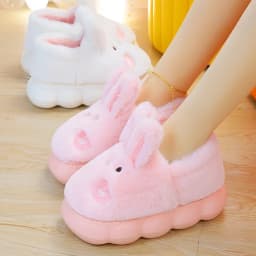 White Rabbit Hare Slippers Women's Cute Animal Platform Home Mules Shoes Girls Bedroom Plush Slides Slipper Ears Indoor Shoes