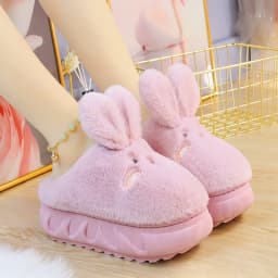 White Rabbit Hare Slippers Women's Cute Animal Platform Home Mules Shoes Girls Bedroom Plush Slides Slipper Ears Indoor Shoes