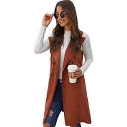 SCY Women's Double Breasted Long Vest Jacket Casual Sleeveless Pocket Outerwear Longline
