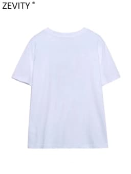 Zevity Women Fashion High Street Beauty Print Casual White T Shirt Female Basic O Neck Short Sleeve Chic Tops T477