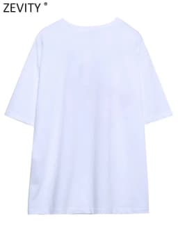 Zevity Women Fashion High Street Beauty Print Casual White T Shirt Female Basic O Neck Short Sleeve Chic Tops T477