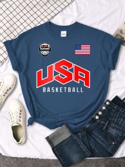 USA Basketball Flag logo Printed T-Shirts Women Summer Loose Fashion Short Sleeve O-Neck Casual Breathable Tops Tshirt Female