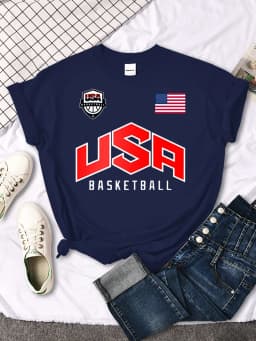USA Basketball Flag logo Printed T-Shirts Women Summer Loose Fashion Short Sleeve O-Neck Casual Breathable Tops Tshirt Female