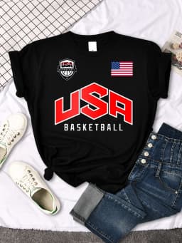 USA Basketball Flag logo Printed T-Shirts Women Summer Loose Fashion Short Sleeve O-Neck Casual Breathable Tops Tshirt Female