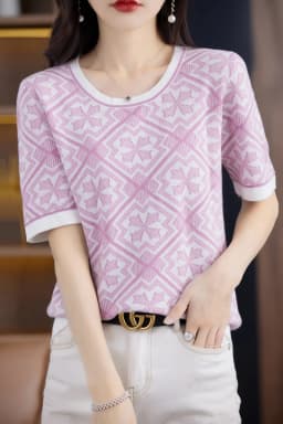 100% Pure Cotton Women Slim Sweater T-shirt New Summer Short-sleeve O-neck Chinese Style Pullover Tees Casual Knitted Tops