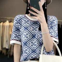 100% Pure Cotton Women Slim Sweater T-shirt New Summer Short-sleeve O-neck Chinese Style Pullover Tees Casual Knitted Tops