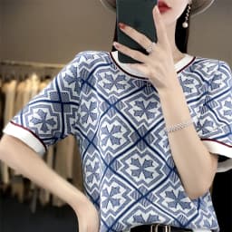 100% Pure Cotton Women Slim Sweater T-shirt New Summer Short-sleeve O-neck Chinese Style Pullover Tees Casual Knitted Tops