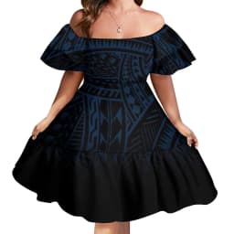 Custom Logo Pacific Island Art Sustainable Ruffle Sleeve Dress Hawaii Tribal Polynesian Hibiscus Sublimation Print Short Dresses