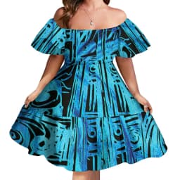Custom Logo Pacific Island Art Sustainable Ruffle Sleeve Dress Hawaii Tribal Polynesian Hibiscus Sublimation Print Short Dresses