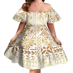 Custom Logo Pacific Island Art Sustainable Ruffle Sleeve Dress Hawaii Tribal Polynesian Hibiscus Sublimation Print Short Dresses